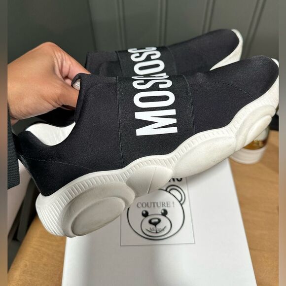 Moschino slip on logo teddy black and white sneakers size 39/9 - Picture 8 of 9